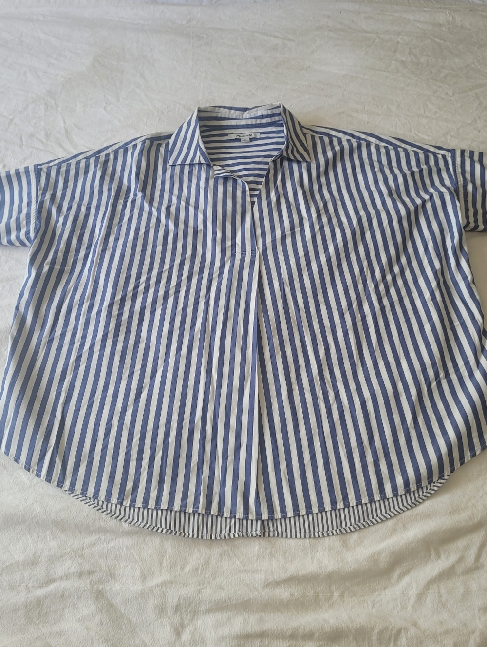 Madewell Shirt Womens Medium Blu Striped Cotton Buttons Collared Relaxed Coastal